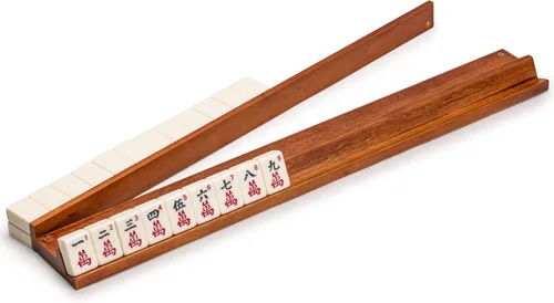 Yellow Mountain Imports Bastidores de juego Mahjong de madera de color castaño clásico con empujadores, 18 pulgadas, juego de 4 (incluye empujadores