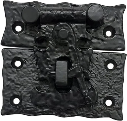 Miniatura 2 de Adonai Hardware Cerrojo y grapa de hierro fundido antiguo "Oshea" de 3 pulgadas con cerradura para baúles y cajas de joyas, níquel cepillado