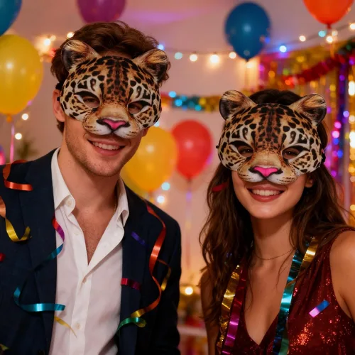 Miniatura 2 de Hosfairy 1Pcs Halloween Half Face Masquerade Masks Animal Leopard Masks for Halloween Carnival Party Dress Up Costume Props