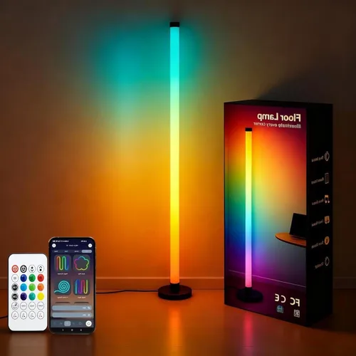 Ledagic Lámpara de pie LED de esquina alimentada por USB con aplicación y control remoto, IC+RGBW que cambia de color, sincronización de música,