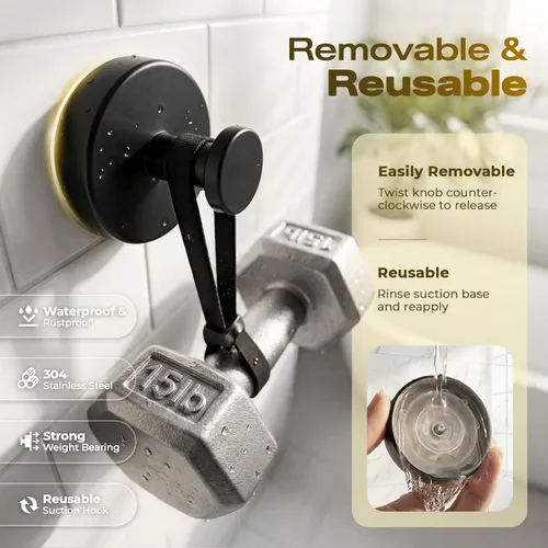 Miniatura 8 de Ganchos de ventosa mejorados para ducha, ganchos de toalla extraíbles resistentes para pared de puerta de vidrio de baño, ganchos de ducha de acero