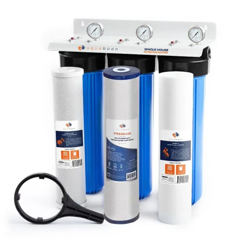 Miniatura 12 de Aquaboon Sistema de filtro de agua para toda la casa de 3 etapas con prefiltro, bloque de carbón de 20x4.5, filtros para hierro y manganeso