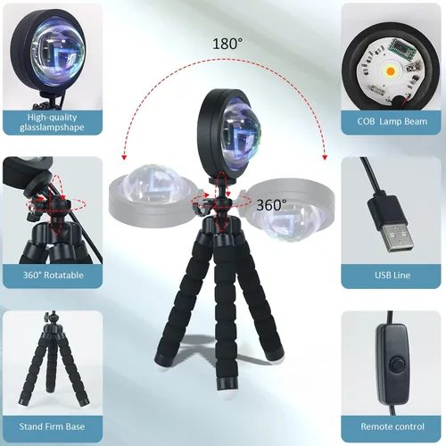 Miniatura 2 de Balkwan Lámpara de Proyección de Puesta de Sol con Rotación LED Romántica Moderna Soporte de Pie Luz Nocturna con USB para Sala de Estar Dormitorio