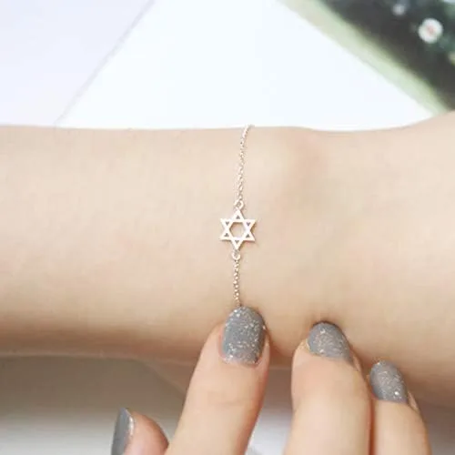 Miniatura 4 de BELUCKIN Estrella judía de David pulseras de cadena pequeña oro Siler David Charm Pulsera (plata), Zinc
