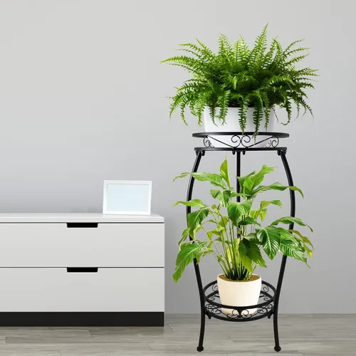 Miniatura 4 de CASIMR - Soporte para plantas de 2 niveles para interiores y exteriores, soporte de metal para macetas de 26.6 pulgadas de alto, soporte