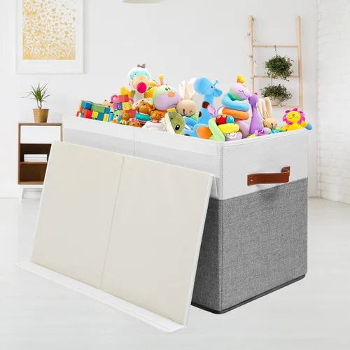 Miniatura 7 de Gowee Caja grande de almacenamiento de juguetes con tapa, cesta organizadora de juguetes resistente con divisores para niños, niñas, guardería, Gris