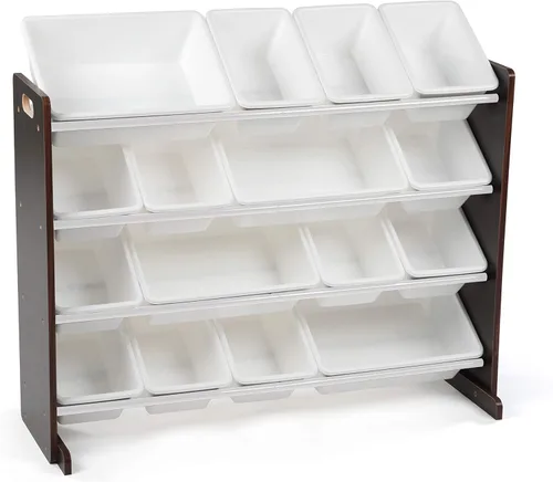 Miniatura 2 de Humble Crew Organizador de juguetes extragrande, 16 contenedores de almacenamiento, color espresso/blanco y espresso/blanco, estantería