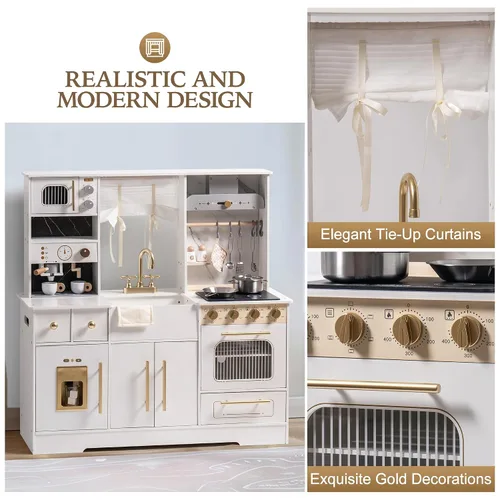 Miniatura 2 de ROBOTIME Cocina de juego de simulación para niños, cocina de juguete de madera con máquina de hielo, máquina de café, horno y accesorios - Divertido