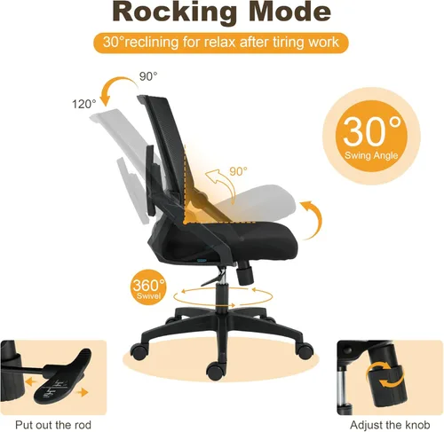 Miniatura 4 de Silla de oficina ergonómica, silla de escritorio de 400 libras con brazos abatibles y soporte lumbar, silla giratoria de trabajo rodante con malla