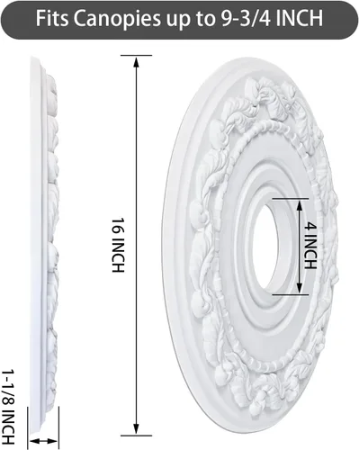 Miniatura 3 de EIFHYT Medallón de techo de poliuretano moldeado para lámparas y ventiladores de techo, 16 pulgadas de diámetro exterior x 4 pulgadas de diámetro