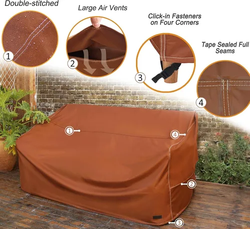 Miniatura 3 de NettyPro Funda para Sofá Loveseat de Patio Impermeable de Servicio Pesado para Muebles de Exterior Sofá de 2 Plazas, 54" An x 32" Pr x 35" Al, Marrón