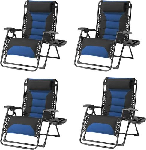 Miniatura 12 de Zero Gravity - Juego de 2 sillas reclinables plegables de gran tamaño, acolchadas antigravedad con almohada ajustable y portavasos para campamento