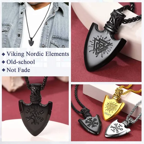 Miniatura 3 de FaithHeart Collar con colgante de runas vikingas nórdicas, martillo de Thor, brújula nórdica, Odín, cuervo, para hombres y mujeres, con embalaje