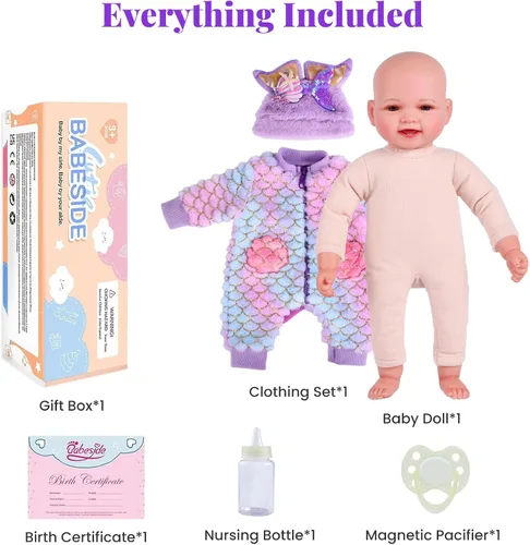 Miniatura 8 de BABESIDE Muñeca de sirena para niña, 17 pulgadas, suave, realista, con cola de sirena brillante y accesorios, bonitos juguetes de sirena para niñas