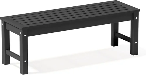 Miniatura 13 de Psilvam Banco para exteriores, banco de porche de madera de polietileno para dos personas, banco de jardín resistente a la intemperie que nunca se