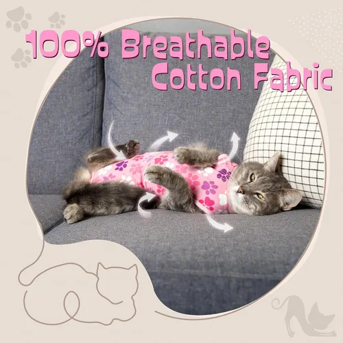 Miniatura 11 de Traje de recuperación para gatos: Traje de poscirugía azul suave para gatos con diseño de huella de pata - Traje de recuperación elástico