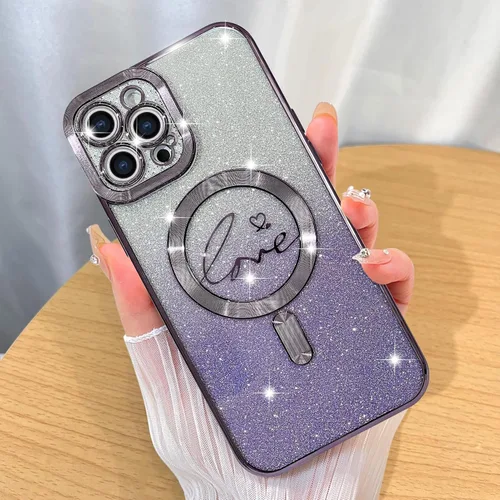 Miniatura 39 de ZIYE Funda Magnética Diseñada para iPhone 11 Funda con Purpurina Plateado de Lujo Corazón de Amor Compatible con MagSafe Funda Transparente