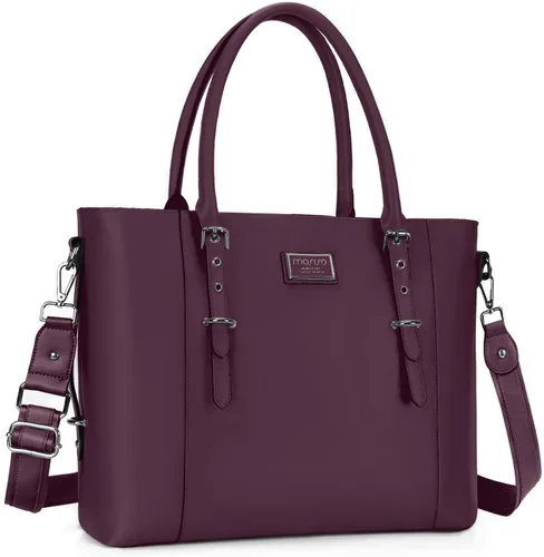MOSISO Bolso de mano de piel sintética para laptop para mujer (15-16 pulgadas), impermeable de gran capacidad, maletín de trabajo de negocios, bolsa