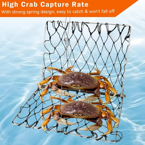 Miniatura 5 de QualyQualy Trampa de Cangrejo Lanzable, Red Plegable para Cangrejos con Cuerda y Clip de Cebo, Redes/Nasas/Trampas para Cangrejos Azules, Dungeness
