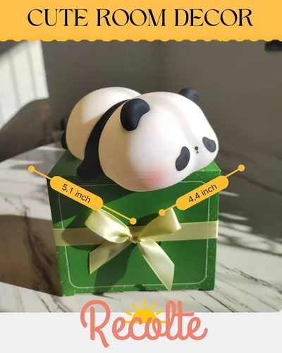 Miniatura 2 de Recolte - Bonita luz nocturna de panda con lazo de regalo, lámpara LED de silicona blanda para animales, luz regulable de 3 niveles para niños