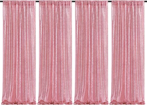 Cortina de fondo de lentejuelas 4 piezas de 2 pies x 8 pies, cortina de fondo para fiestas con purpurina rosa claro, para bodas, ceremonias, Rosa