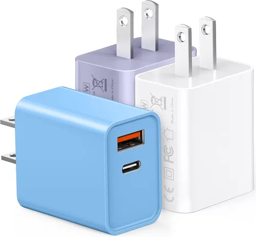 Miniatura 7 de Paquete de 3 cargadores tipo C, enchufe de pared USB C de doble puerto de 20 W PD y QC3.0 USB A bloque de carga rápida para Samsung Galaxy S24