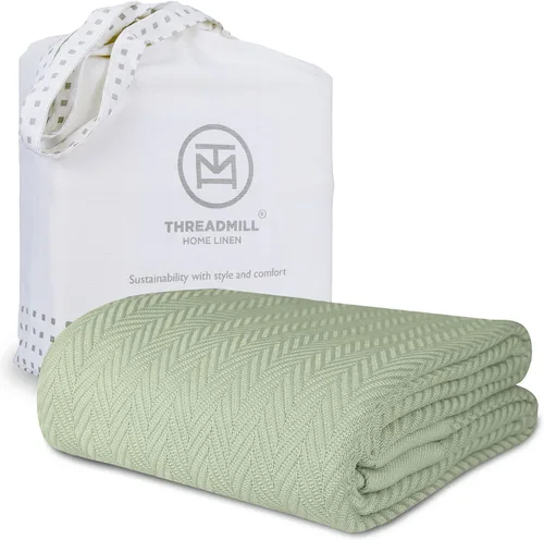 Miniatura 26 de Threadmill Home - Manta de lino de tamaño King, 100% algodón, color blanco, con diseño espiga., Algodón, Plateado, gemelo Gris claro