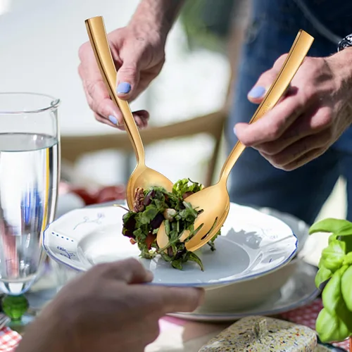 Miniatura 3 de LIANYU Juego de 6 cucharas y tenedores dorados de acero inoxidable de 8.6 pulgadas para banquetes de catering, aptos para lavavajillas