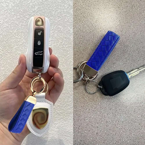 Miniatura 7 de NTNEV Llavero de cuero genuino para automóvil, llavero universal para automóvil, hecho a mano, rotación de 360 grados con anillo en D antipérdida, 2