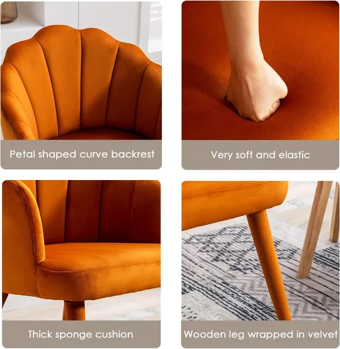 Miniatura 4 de chairus Juego de 2 sillas de comedor de terciopelo, modernas tapizadas de mediados de siglo, cómodos sillones decorativos para dormitorio, cocina
