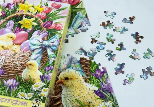 Miniatura 4 de Springbok Basket Full of Spring - Rompecabezas de 500 piezas para adultos y familia, huevos de Pascua y pollitos, piezas de corte único, fabricado