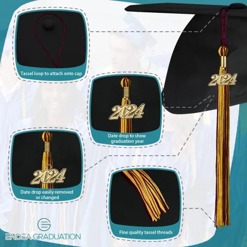 Miniatura 3 de Endea Graduation - Borla de doble color mixto con fecha dorada (negro/dorado antiguo, 2021)