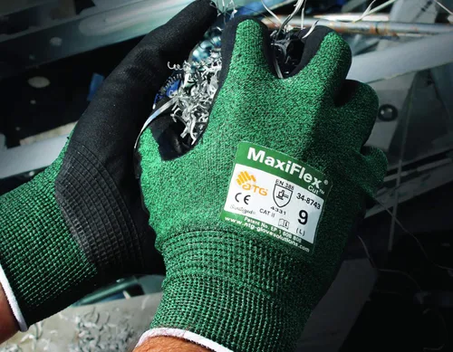 Miniatura 3 de MaxiFlex 34-8743 Guantes de trabajo con revestimiento de nitrilo resistentes a los cortes con carcasa de punto verde y guante de nitrilo de alta