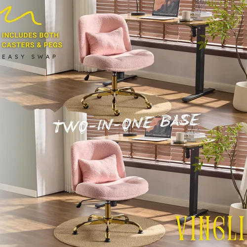 Miniatura 4 de VINGLI Silla de Oficina Ancha con Patas Cruzadas, Silla de Escritorio Ergonómica Buttprint Cómoda con Almohada y Base Dorada, Doble Uso con/sin