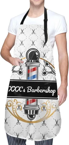 Miniatura 2 de Delantal de barbería personalizado para hombres y mujeres, delantal de texto personalizado con bolsillos, delantal ajustable personalizado