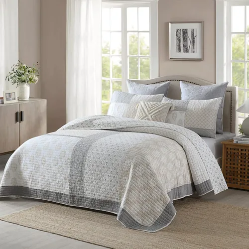 Miniatura 3 de Y-PLWOMEN Edredones tamaño Queen, 100% algodón, ligero, suave, tamaño Queen, colcha acolchada, color gris crema, juego de ropa de cama reversible