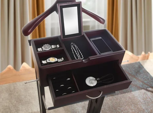 Miniatura 5 de Proman Products Norstar VL36245 - Soporte de valet para traje con colgador desmontable, barra de pantalones, barras de corbata, bandeja de espejo