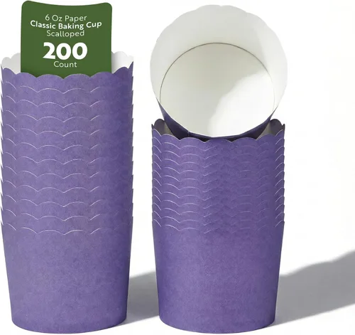 Miniatura 38 de Restaurantware Paquete de 200 moldes de papel para cupcakes de 3.38 onzas, resistentes a la grasa, festoneados para horno, elegantes tazas