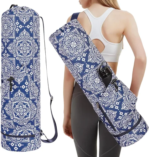 Miniatura 10 de sportsnew Bolsa para esterilla de yoga con bolsillo para botella de agua y bolsillo inferior para artículos mojados, bolsa de transporte para Beige
