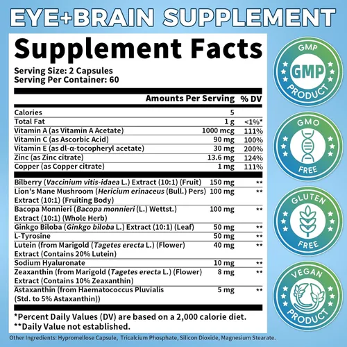 Miniatura 2 de Alliwise Vitaminas de Luteína para los Ojos 14 en 1 Suplemento de Vitaminas para la Salud Ocular, Apoyo para Ojos Secos, Suplemento para la Memoria