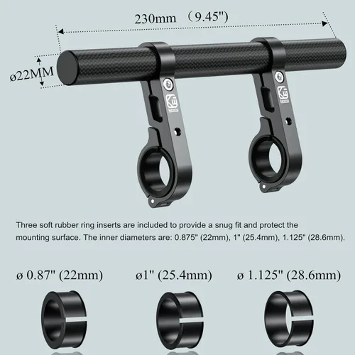 Miniatura 3 de BRCOVAN Extensor de Manillar de Fibra de Carbono de 9.45'' de Largo con Base de Montaje de Abrazadera de Aleación de Aluminio Compatible