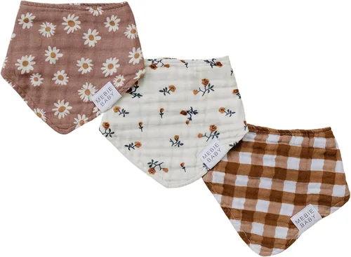 Miniatura 9 de Mebie Baby Babero de muselina de algodón, paquete de 3 baberos para eructos, escupir, baberos, baberos bandana para bebé niño o niña