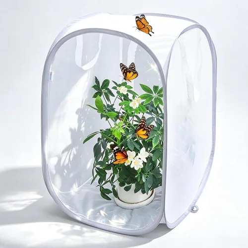 Jaula desplegable para insectos y mariposas con terrario de malla transparente, 16 x 16 x 24 pulgadas