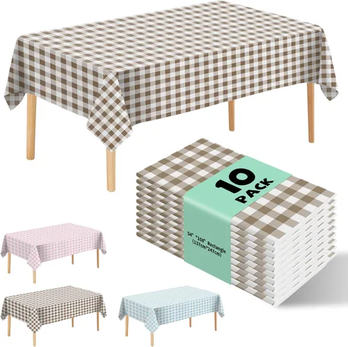 Miniatura 20 de Paquete de 10 manteles desechables de plástico premium de 54 x 108 pulgadas, mantel rectangular para mesa, para cumpleaños, bodas, Navidad, Beige