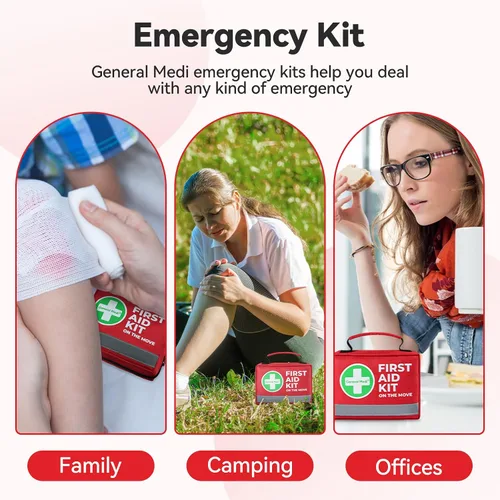 Miniatura 7 de General Medi Botiquín de primeros auxilios - 150 piezas pequeño y compacto. Incluye paquete frío instantáneo, manta de emergencia para viajes