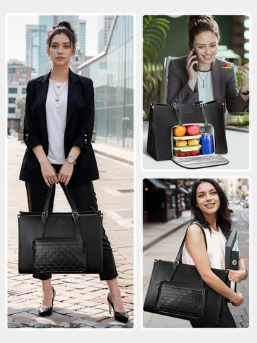 Miniatura 2 de MATEIN - Bolsa de mano para laptop de 17 pulgadas para mujer con compartimento para el almuerzo, maletín de trabajo convertible de piel sintética