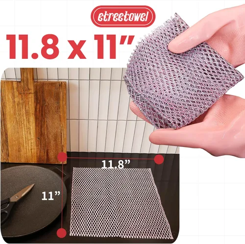 Miniatura 2 de Limpiador de platos resistente (4 piezas) almohadillas de tela antiarañazos y limpiadores de ollas con red – Reemplazar esponjas de cocina