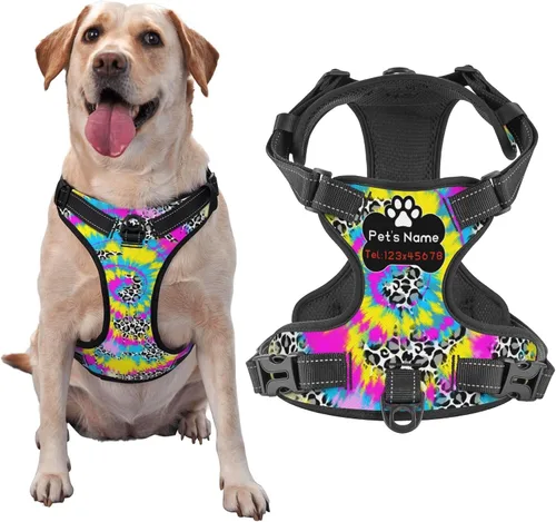 Miniatura 22 de Arnés personalizado para perro sin tirones, chaleco personalizado con bandera estadounidense vintage con número de teléfono y nombre de mascota