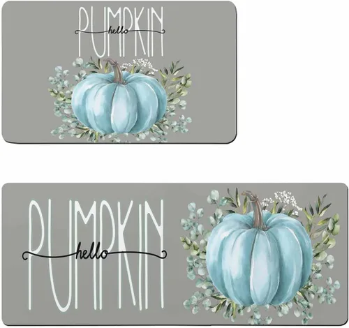 Tapete de baño con diseño de calabazas azules, antideslizante, de secado rápido y absorbente, de tierra de diatomeas, para cocina, cocina, hojas de