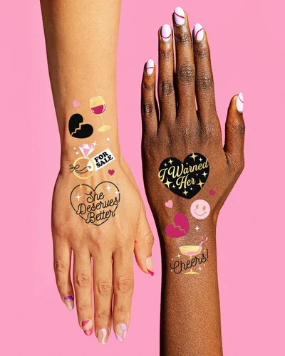 Miniatura 4 de xo, Fetti Tatuajes temporales para fiesta de divorcio – 60 estilos de aluminio Suministros de fiesta solo divorciados, recuerdos de fiesta